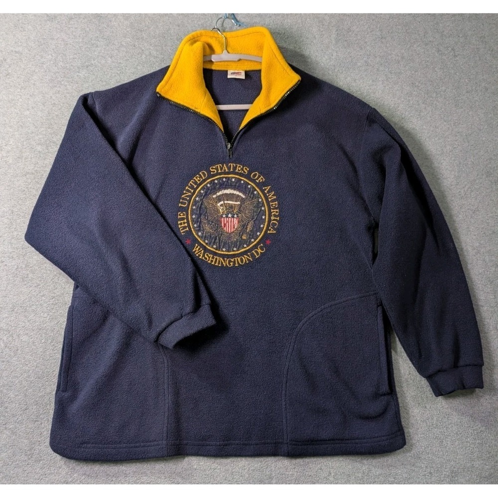 VTG USA Washington DC Presidential Seal Embroidered Fleece Quarter Zip Pullover